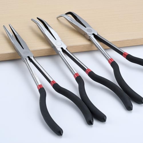 3-Piece 11" Extra Long Nose Pliers Set with Insulated Comfort Grip Handles - size: 3 Pieces - 11" - Straight/25°/45°