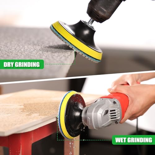5 Inch Diamond Polishing Pads with 5/8’’-11 Hook & Loop Backing Pads, 10pcs Wet/Dry Concrete Polish Tools Kit for Drill, Grinder, Polisher, 50-3000 Grit Polishing Set for Marble Granite Quartz Stone - size: 5 Inch 50-3000 Grit