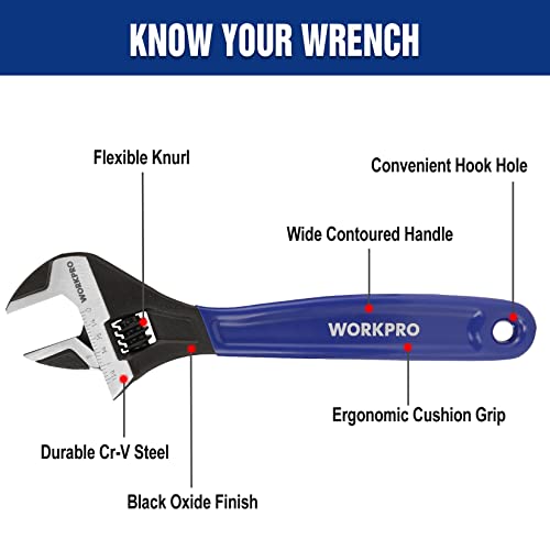 WORKPRO 2-Piece Adjustable Wrench Set, 6-Inch & 10-Inch Wide Jaw Wrenches - color: Blue, size: 6-Inch & 10-Inch