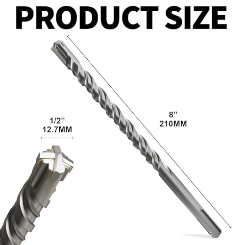 SDS Plus Rotary Hammer Drill Bits, (1/2"*8"-12.7mm*210mm) - 4 Carbide Cutting Edges, Ideal for Masonry| Heavy-Duty Masonry |Hammer Drill Bits for Precision Drilling - size: 1PCS