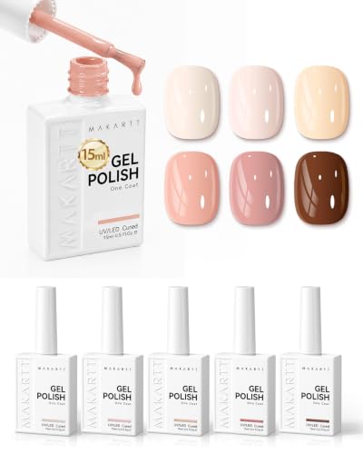 Makartt Nude Brown Gel Nail Polish Set 15ML : 6 Colors, Neutral Skin Tones - color: Cozy Mocha Blend