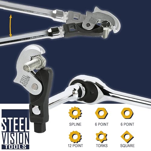 Steel Vision 2pc Crowfoot Wrench Set, Self-Adjusting Spring Jaws, 3/8" & 1/2" Drive, 8–32mm, Serrated Grip, Automotive & Plumbing Tool, Heavy-Duty for Tight Spaces, Replaces Open-End or Pipe Wrench - size: 2pc (8-32mm)