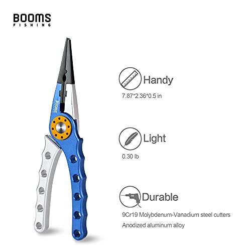 Booms Fishing X1 Aluminum Fishing Pliers Saltwater, Surf Fishing Tackle Kit, Fishing Multitool Hook Remover Braided Fishing Line Cutting and Split Ring with Coiled Lanyard and Sheath - color: Blue(coms 1 Sheath and 1 Lanyard)