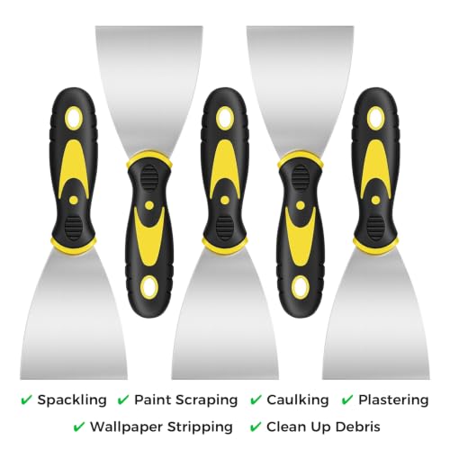 5 PCS Putty Knife Set, 3 Inch Stainless Steel Spackle Knives, Paint Scraper for Drywall Repair, Wallpaper Removal, Plaster Scraping, Patching Holes – Scraper Tool for DIYers & Homeowners - size: 3 Inch