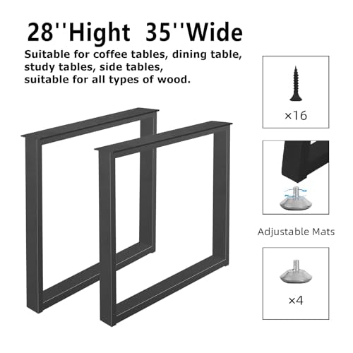 Metal Desk Table Legs 28''Hight 35'' Wide with Adjustable Protector Feet, Industrial & Rustic Style Heavy Duty Metal Furniture Legs for DIY Dinning Coffee Tables, Rectangle Shape, Black - size: H28" × W35" Square