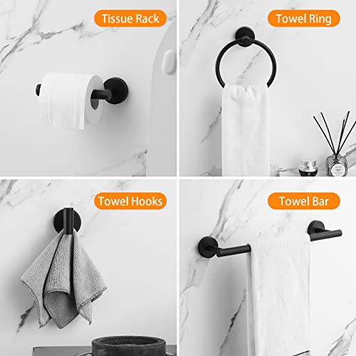 Bathroom Hardware Set Black 10 Pieces, Towel Bar Set Matte Black Stainless Steel Towel Rack Set Includes 2PCS 16'' Towel bar, 4PCS Towel Hooks, 2PCS Toilet Paper Holder and 2PCS Towel Ring - color: Black-10pcs-16inch