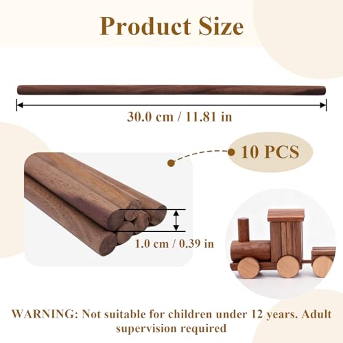 10 Pack Walnut Wooden Dowel Rods 3/8 x 12 Inch (10 x 300mm) Unfinished Round Hardwood Sticks for Crafts, Woodworking, Building Models and DIY Projects