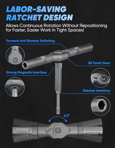 SakerPlus 42-in-1 Magnetic Ratcheting Screwdriver Set with T-Handle(Grey) - color: Grey