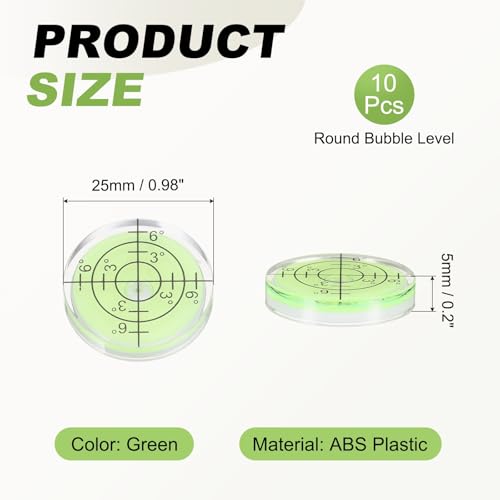 PATIKIL 10pcs Round Bubble Level 25x5mm Mini Circular Bullseye Spirit Levels Measuring Layout Tools for Leveling Camera Tripod Telescope Workshop Turntable Pictures Frame, Green - size: 25x5mm