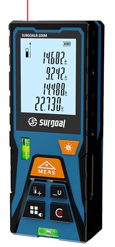 Laser Distance Measure Backlit LCD with Bubble Levels Enhanced-Bright 328FT - color: Red 328ft