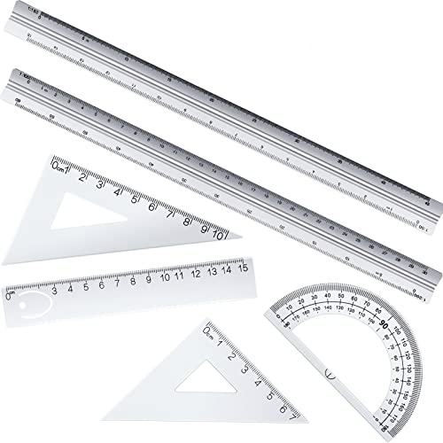 6 Pcs Triangular Ruler Set 12 Inch Engineering Scale Aluminum Architect Drafting Ruler Metal Protractor Arquitectura Accessories for Students Draftsman Engineers Metric