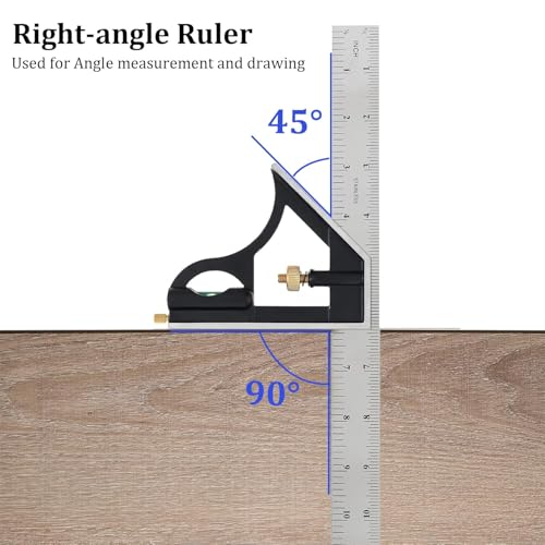 Combination Square Ruler Horizontal Square Multi-Function Carpentry Squares | 90 Degree Angle Rulers Protractor Level Measuring Set, Adjustable Sliding Woodworking Tools Inch/Metric(12"/30cm)