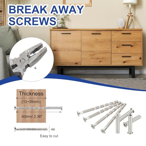 PATIKIL Door Handle Screws M4 x 60mm, 10 Set Cabinet Handle Break Away Screws for Drawer Pull with M4 x 25mm Sleeve Slub Bolt for Door Lever Knob - size: M4 x 60mm