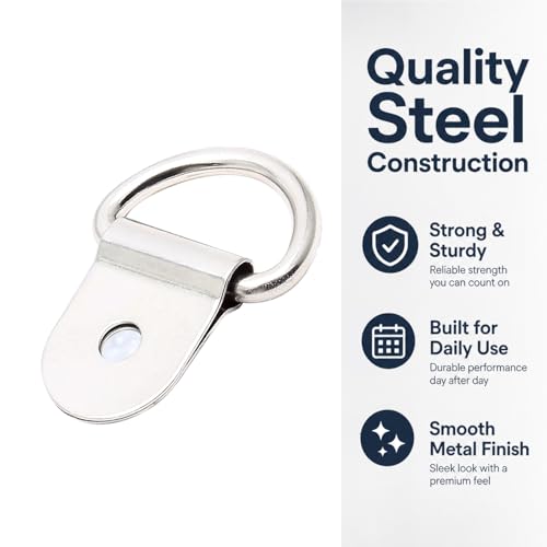 100pc Picture Hangers Kit D-Ring Hooks with Screws Heavy Duty for Hanging - color: Silver
