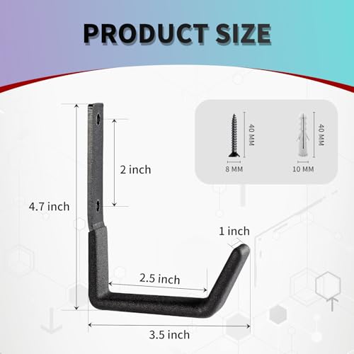Heavy Duty Wall Mount Hooks, Utility Hooks, Tool Organizer - Steel Garden/Garage Hose Hanger U Hooks (2, Small) - size: Small