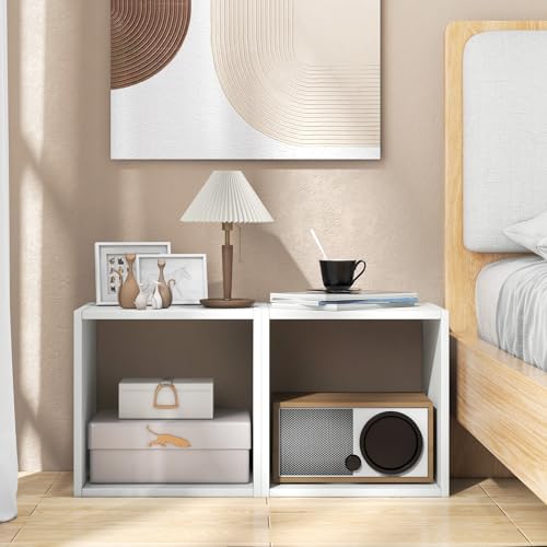 2 Stackable Cubes Bookcase, Wooden Cubby Storage Organizer - color: White