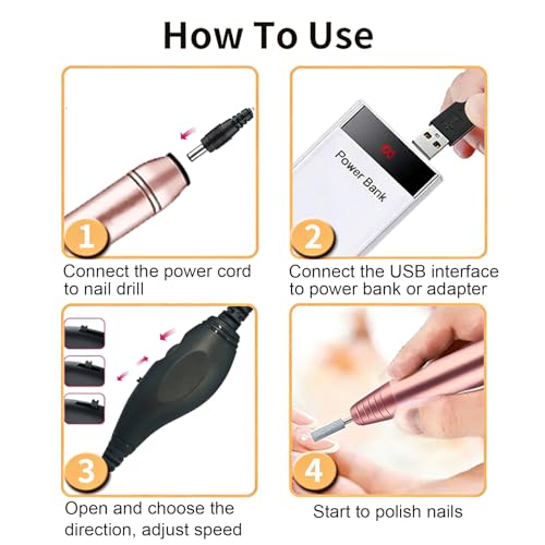 Electric Nail Drill Cord Replacement, USB Charger Power Cable ,Universal Charger Cord for Most Electric Nail Drill