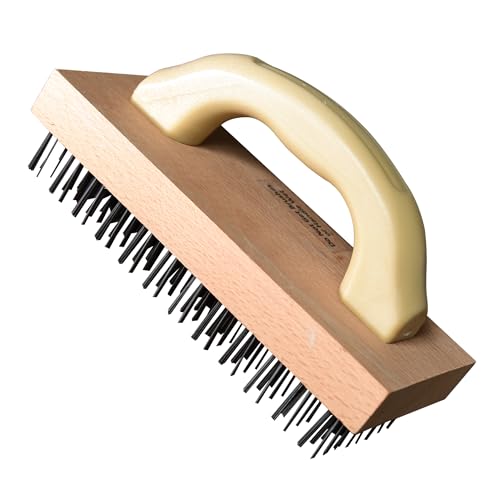Wire Brush with Handle, Large Wire Brush for Cleaning Rust Removal Hotels Grills Welding Slags 12X8 Rows Flat Carbon Steel Wires,1PCS