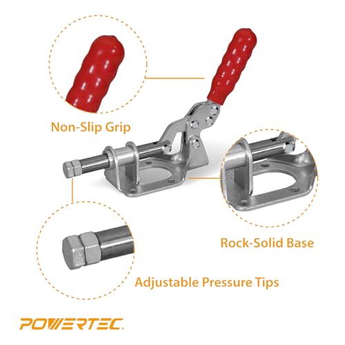 POWERTEC 4PK Toggle Clamp, 300lbs Holding Capacity, 302F Quick Release Push Pull Clamp for Woodworking Jigs and Fixtures, Pocket Hole Jigs, Welding, CNC (20304-P4) - style: 302F, 4PK