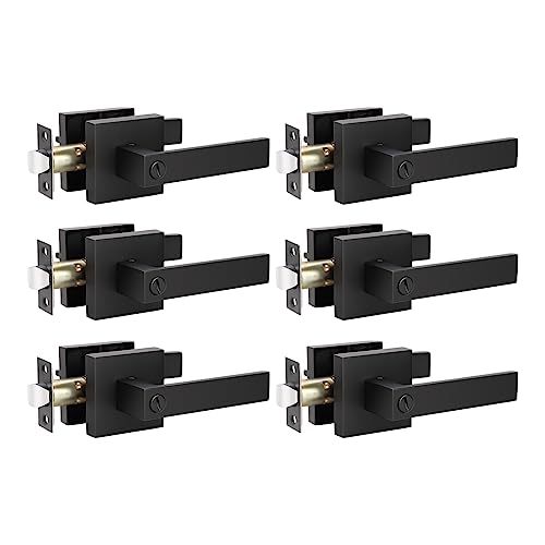 KNOBWELL 6 Pack Door Handles Black, Privacy Door Lever Bed and Bath Leverset Lockset, Left or Right Handing, Matte Black Finish - color: Black