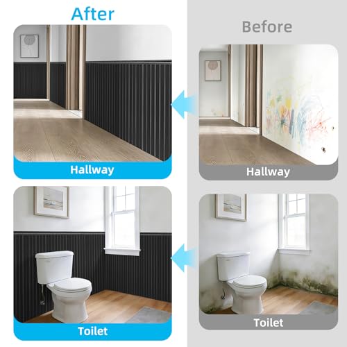 Art3d Beadboard Wainscoting Wall Panel Kit, 37.8 x 9.84 Inch, Matte Black | 12-Piece Panels + 4 Edge Trims, 31 Sq.Ft. Coverage, Lightweight, Water-Resistant, Easy to Trim, for Living Room, Bedroom - color: Matte Black