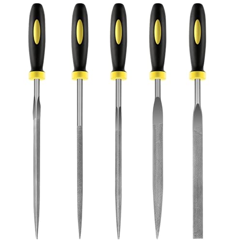 5 pcs Metal Needle File Set,Premium Small File Set, Hardened Alloy Strength Steel File Tools Includes Round, Half-Round, Flat, Square, Triangular File for Detail and Precise Work,by XEKIGU