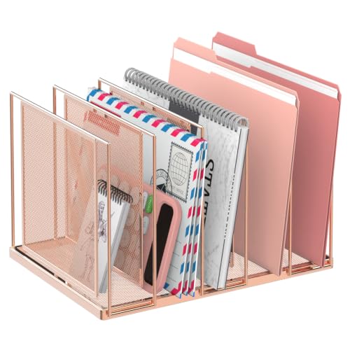 File Organizer for Desk, 5-Section Vertical File Sorter, Paper Holder Organizer Standing Metal File Folder for Office Home Classroom, Rose Gold - color: Rose Gold, size: 1 Pack 5-Section