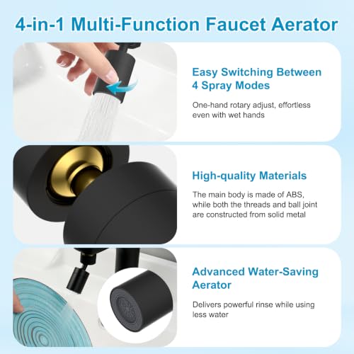 Hibbent 4-Mode Faucet Aerator, Faucet Sprayer Attachment, Matte Black - color: Matte Black, style: Four Modes
