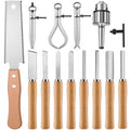 13 Pcs Woodworking Tool Set Include 8 Wood Turning Chisel Lathe Chisel, 3 Spring Caliper Divider, Double Edge Woodworking Hand Saw, 5/8 Inch Keyed Drill Chuck with MT2 Arbor Taper