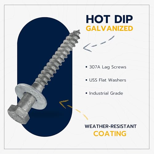 3/8 x 4 (50 Pack) Lag Screw Kit, 50 Screws and 50 washers, Hot Dip Galvanized, Meets ASME B18.2.1 Industrial/Commercial Grade by Makers Bolt - size: 3/8 x 4