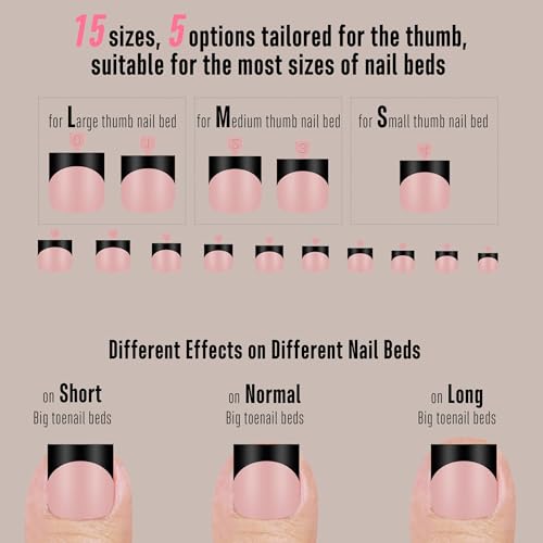 NOVO OVO Halloween Black French Tip Toe Nail Tips Press on, BABY PINK Sharp Square Pre-Designed Soft Gel False Toenail Extension, Medium Wide Fake Toenails, Full Cover Acrylic for DIY 15 Sizes 240 pcs - color: Sharp Square Black French Tip Baby Pink