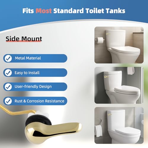 iFealClear Universal Metal Toilet Tank Flush Lever Replacement, Side Mount Toilet Handle Replacement Kit, Stainless Steel Chain, Solid Brass Material, Polished Gold - color: Polished Gold, style: Side Mount Design