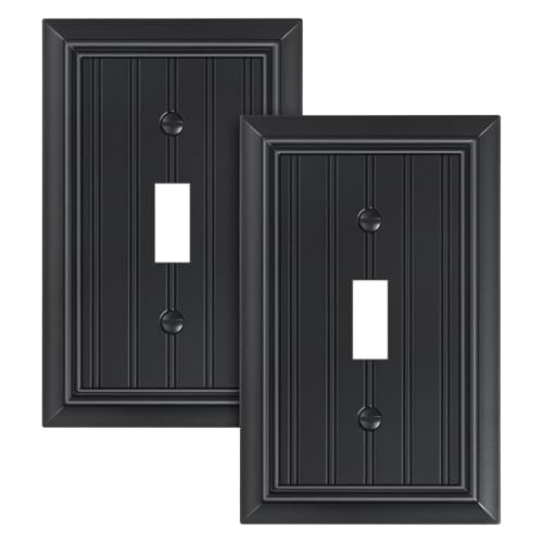 2-Pack Beadboard Bamboo Fiber Single Toggle Light Switch Cover Plate - color: Black, size: 1 Toggle 2PK