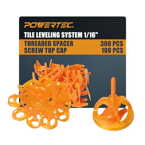 POWERTEC Tile Leveling System Kit - 1/16" Spacer Clips & Patent-Pending Reusable Ergonomic Twist Caps, Lippage-Free Tile Installation, 400 Pieces (72109) - color: Spacers + Caps, 400 PK