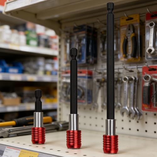 3-Piece Magnetic Bit Holder Extension Set, Quick Release Universal Impact Drill Adapter for Home DIY Projects（Red） - color: Red