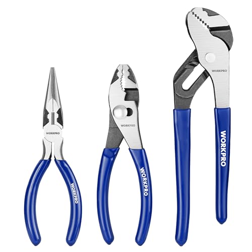 WORKPRO Pliers Set, 3-Piece Plier Tool Set with Soft Handle - color: Blue