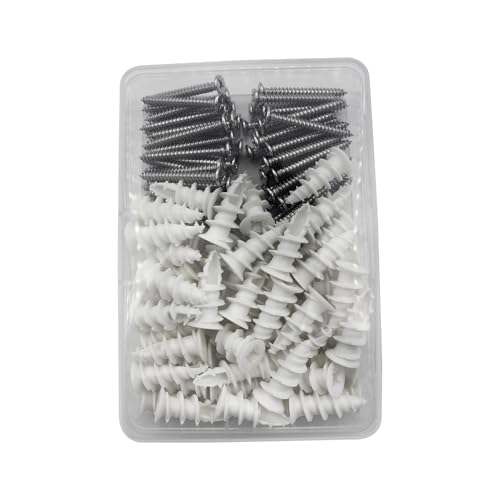 #6 Self Drilling Drywall Anchors and Screws kit 50pcs Self-Tapping Threaded Plastic Dry wall Anchors 50pcs Flat Head Stainless Steel Screws Heavy Duty up-to 75LB Hanging sheetrock