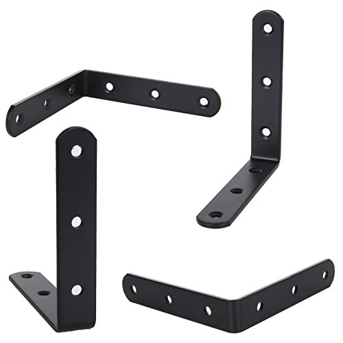 16 PCS Black L Brackets for Wood, 4" x 4" Corner Bracket Heavy Duty L Corner Brace Metal Right Angle Brackets for Shelves, Furniture, Bedframe, Cabinet, Drawer, Chair, Thickness 3MM