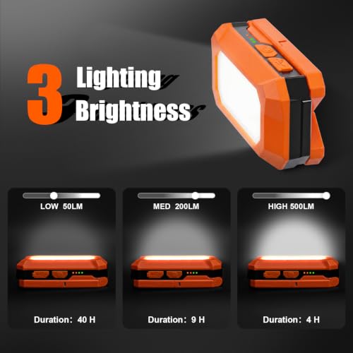 Rechargeable LED Work Light, 3000K-6500K CCT 500 Lumen, 40Hour Max, Adjustable 180° Stand IP54 Waterproof Portable Job Site Lighting for Auto Repair DIY Outdoor Camping, Gift for Man (Orange, 8, Watt)