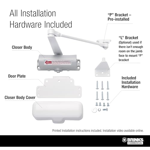 Light Duty Residential Hold Open Door Closer, ADA, Matte Black (White) - color: White