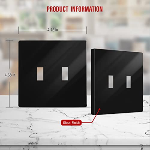 ENERLITES Screwless Double Toggle Light Switch Wall Plate Cover, Black - color: Black, size: Screwless