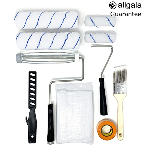 Allgala Paint Roller Kit 12-Piece Premium with Roller Frames, Covers, Steel Tray, Brush, Mixer, Masking Tape etc - TH10302 - color: 12-PC Metal