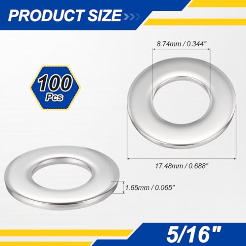 5/16" 304 Stainless Steel Flat Washer 0.688" OD 0.065" T 100PCS - size: 5/16" 0.688"OD x 0.065"Thick