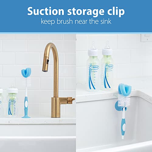 Dr. Brown's Reusable Sponge Baby Bottle Cleaning Brush with Suction Cup Stand, Scrubber and Nipple Cleaner, BPA-Free, Blue/Gray/Pink, 3-Pack - color: Multi-color Variety Pack, size: 3-Pack