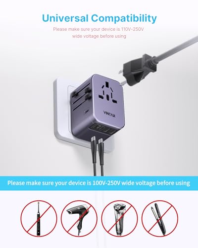 VINTAR Universal Travel Adapter 30W, 6-in-1 with 3 USB-C & 2 USB-A, Purple - color: 30W Purple