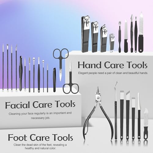 Manicure Pedicure Kit Professional 30pcs Complete Nail Care kit，fingernail and toenail Clippers and Manicure kit for Men with Travel Deluxe Beauty Tools Convenience Set (Black) - color: 30 in 1 Black