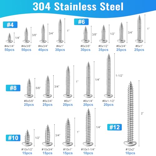 460PCS Stainless Steel Wood Screws Assortment Kit, 18 Sizes #4#6#8#10#12 Pan Head Sheet Metal Screws Self Tapping Screws Set for Wood Deck Drywall Concrete Screws, Length 1/4" to 2" - style: Silver Pan Head 460PCS