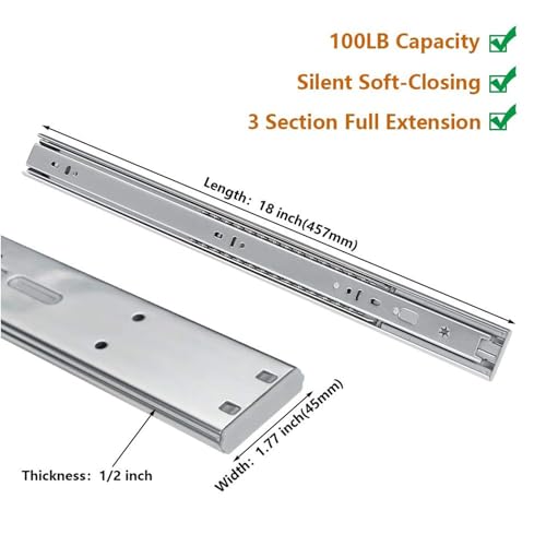 LONTAN 18 Inch Soft Close Drawer Slides with Rear Mounting Brackets 1 Pair - size: 18 Inch