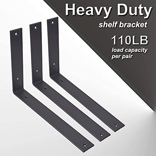 Shelf Brackets 12 Inch L Brackets for Shelves Heavy Duty Black Wall Brackets for Shelves 5mm Thick Metal Bracket Support for Shelf with Screws - size: 12 Inch, style: Black-8 Pack