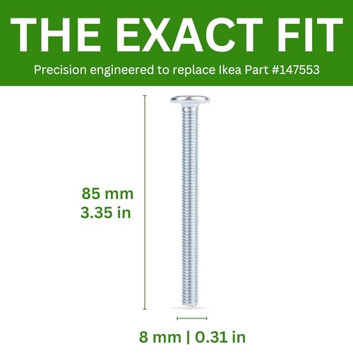 Spare Hardware Parts Replacement for IKEA Furniture Screw Metric Head Cap PF6S Screw - Part #147553 | Joint Connector Bolt M8.0-1.25×85 Full Thread with 5mm Hex Recess | Pack of 4 - size: 147553